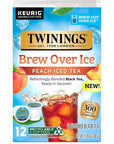 Twinings Brew Over Ice Unsweetened Peach Flavoured Black Iced Tea KCup Pods for Keurig Caffeinated 12 Count