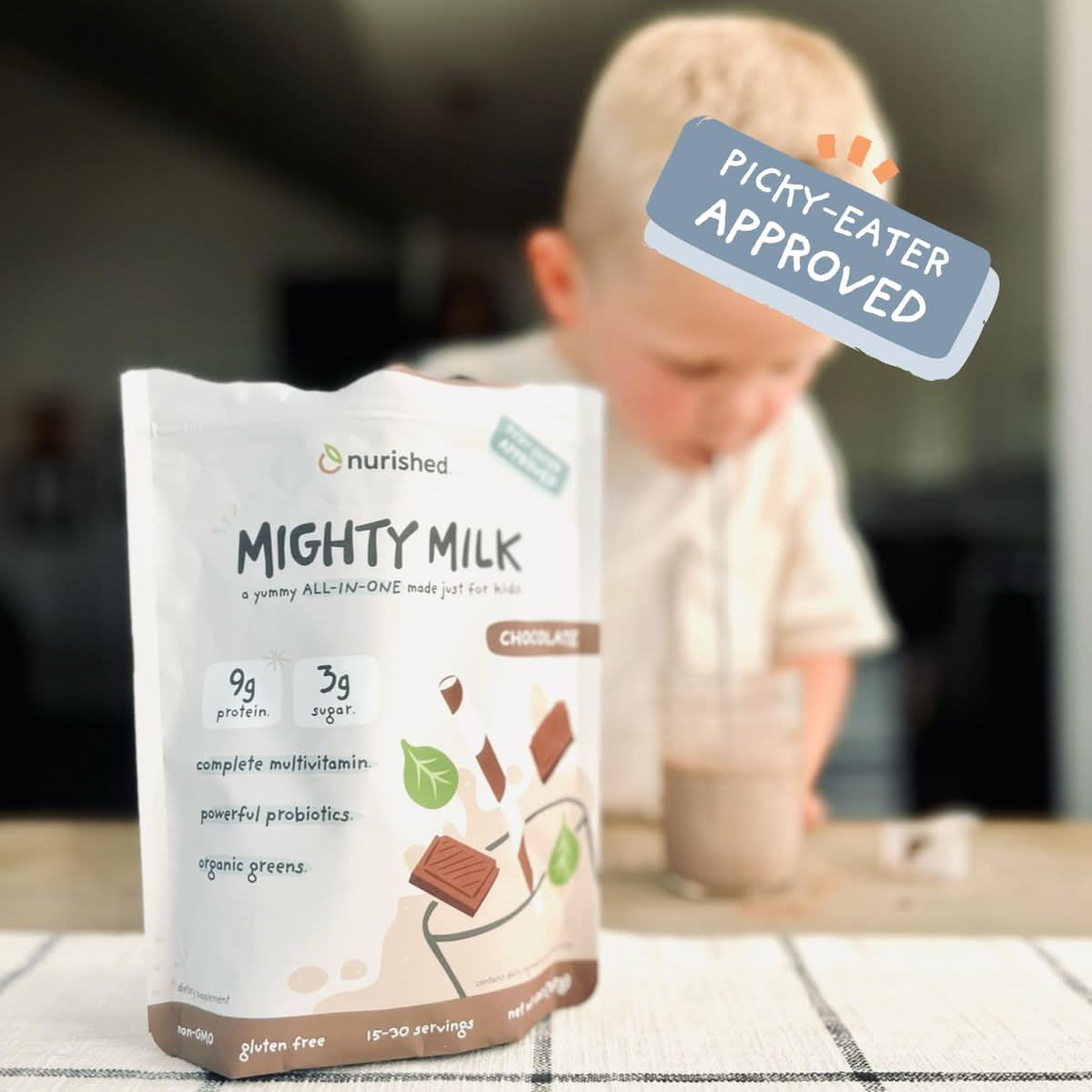 Nurished Mighty Chocolate Milk  Kids Daily Protein Powder Boosted with 2 Billion Probiotics and Organic Spinach Leaves  Natural Flavors Colors and Sweeteners  1530 Servings