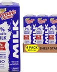 Prairie Farms  Shelf Stable Milk 2 Percent Reduced Fat Boxed UHT Ultra Pasteurized Milk Vitamin D White Milk  Preservative and Hormone Free Gluten Free Kosher Made in USA 1 Quart  4 Pack