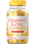 Carlyle Vitamin C and Zinc Gummies | 120 Count | Vegan, Non-GMO, and Gluten Free Supplement | Natural Lemon Flavor