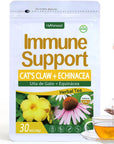 Herbmood Immune Support Herbal Tea with Cats Claw Herb  Echinacea Té de Uña de Gato y Equinácea para el Sistema Inmunológico de Adultos Immunity Defense Boost  Joint Health Supplement 30 Bags