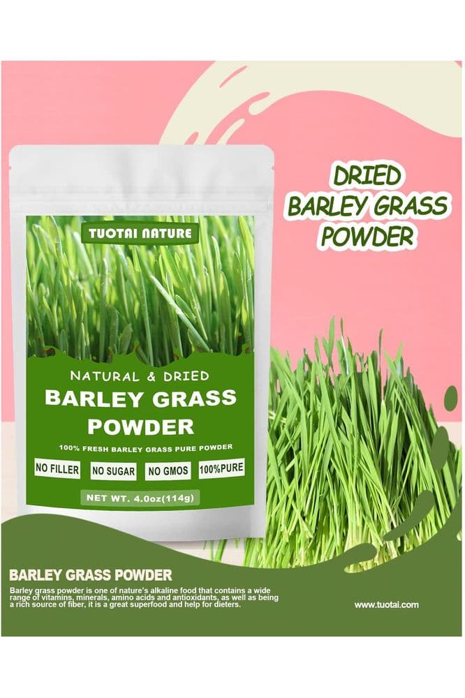 Premium Barley Grass Powder, 4.0oz (114g), 100% Natural Barley Grass Powder Rich in Antioxidants, Amino Acids and Protein, No Gmo, No Additives, Vegan