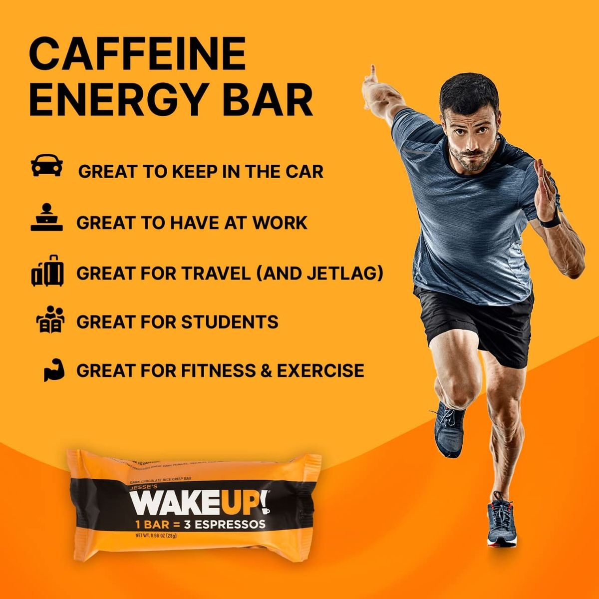 WAKE UP Caffeinated Chocolate Protein Bars Gluten Free Vegan 350mg of Caffeine Energy Kosher to help Boost Focus and Clarity 1 Bar  3 Espressos 6 Pack