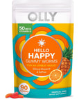 OLLY Hello Happy Gummy Worms, Mood Balance Support, Vitamin D, Saffron, Adult Chewable Supplement, Tropical Zing - 90 Count