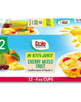 Dole Fruit Bowls Cherry Mixed Fruit in 100% Juice, Back To School, Gluten Free Snack, 4oz, 12 Total Cups