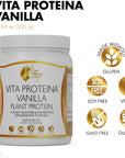 Vita Protein Vegan Vanilla Plant Protein, 20g Protein Per Serving for Sensitive Tummies with Plant Enzymes and Probiotics - Gluten Free, Soy Free, Vegan, GMO Free, Dairy Free - 17.6 oz 500 grams