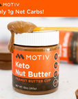 MOTIV Keto Peanut Butter - Low Carb Nut Butter - Peanut Butter Cup - Natural Unsweetened No Sugar Added - Low Calorie, Healthy, Diabetic & Keto Friendly