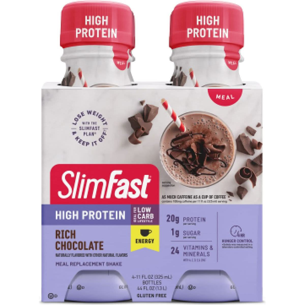 SlimFast Advanced Energy High Protein Meal Replacement Shake Rich Chocolate 20g of Ready to Drink Protein with Caffeine 11 Fl Oz Bottle 4 Count Pack of 3 Packaging May Vary