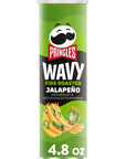 Pringles Wavy Potato Crisps Chips, Lunch Snacks, Snacks On The Go, Fire Roasted Jalapeno, 4.8oz Can (1 Can)