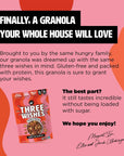 Three Wishes Granola Maple Pecan 4Pack  Gluten Free Granola 6g Protein  3g Sugar Healthy Breakfast  OntheGo Snack  Vegan Kosher  GrainFree