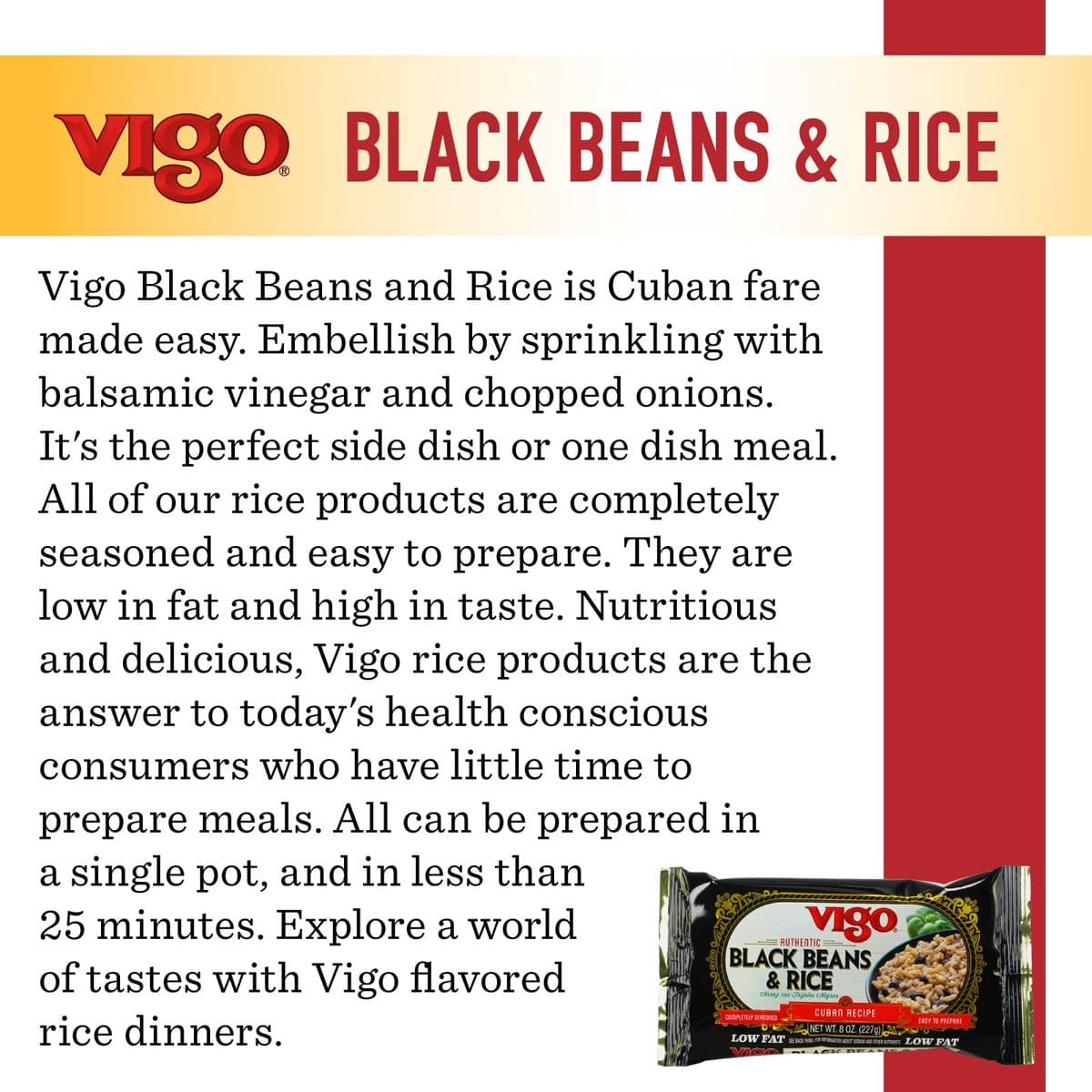 Vigo Authentic Black Beans  Rice Low Fat 8oz Black Beans  Rice Pack of 12