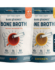 Bare Bones Bone Broth Instant Powdered Beverage Mix, Chicken & Beef, Variety Pack of 32, 16 Chicken & 16 Beef - 15g Sticks, 10g Protein, Keto & Paleo Friendly