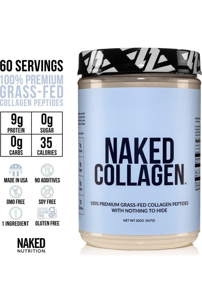 NAKED nutrition Naked Collagen - Collagen Peptides Protein Powder, 60 Servings Pasture-Raised, Grass-Fed Hydrolyzed Collagen Supplement | Paleo Friendly, Non-GMO, Keto, Gluten Free | Unflavored 20Oz