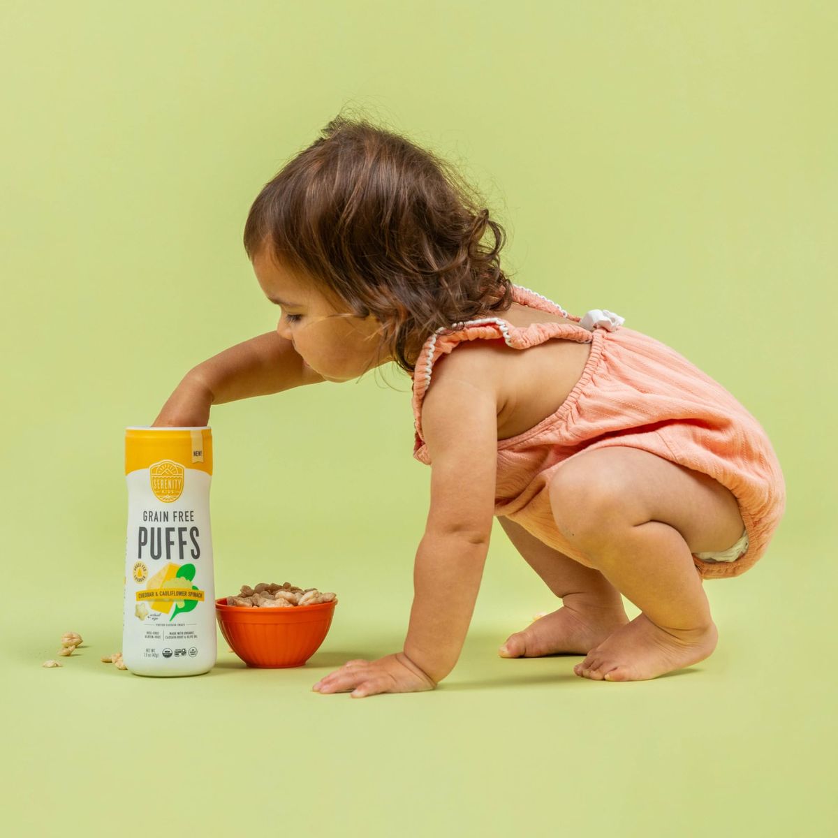 Serenity Kids 6 Months Grain Free Puffs Toddler  Baby Snack  No Added Sugar Gluten  Rice Free Allergen Free  Made with Organic Cassava Veggies  Herbs  White Cheddar  Cauliflower  6 Count