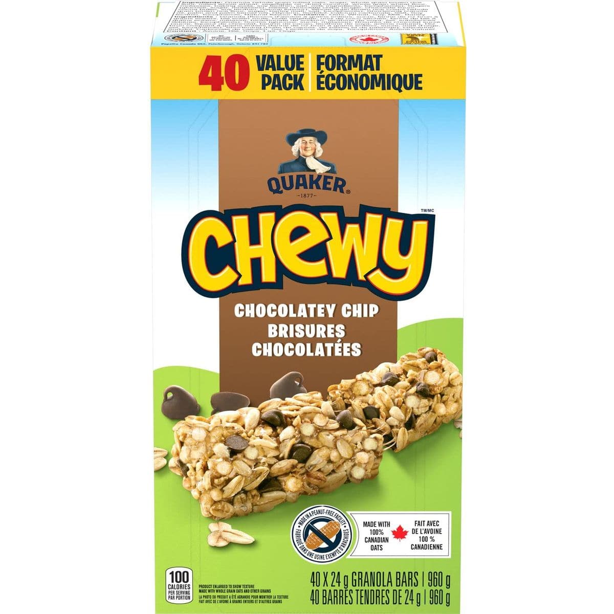 QUAKER CHEWY Chocolate Chip Granola Bars 960g339 oz 40 Count Imported from Canada