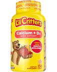 L’il Critters Calcium + D3 Daily Gummy Supplement for Kids, for Bone Support, Orange, Strawberry and Cherry Flavors, 150 Gummies