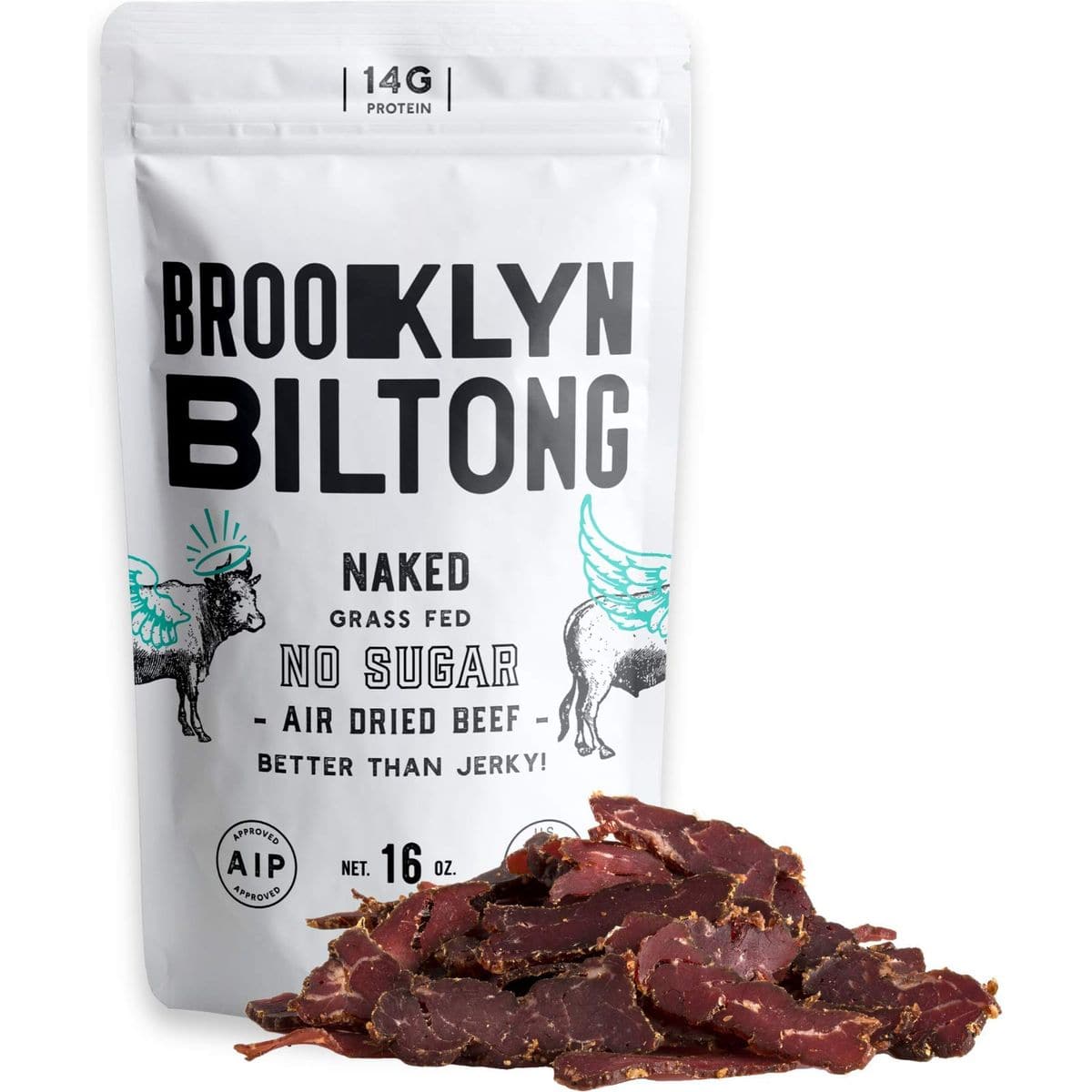 Brooklyn Biltong  CARNIVORE Snack Air Dried Grass Fed Beef South African Beef Jerky  AIP Approved Paleo Keto Gluten Free Only Salt Water and Vinegar Made in USA  16 oz Bag