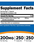 Nutricost Natural Caffeine 200mg, 250 Vegetarian Capsules - Gluten Free, Non-GMO