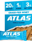 Atlas Protein Bar 20g Protein 1g Sugar Clean Ingredients Gluten Free Vanilla Almond 12 Count Pack of 1