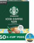 Starbucks KCup Coffee Pods Iced Coffee Blend Vanilla Naturally Flavored Coffee for Keurig Coffee Makers 100 Arabica 6 Boxes 60 Pods Total