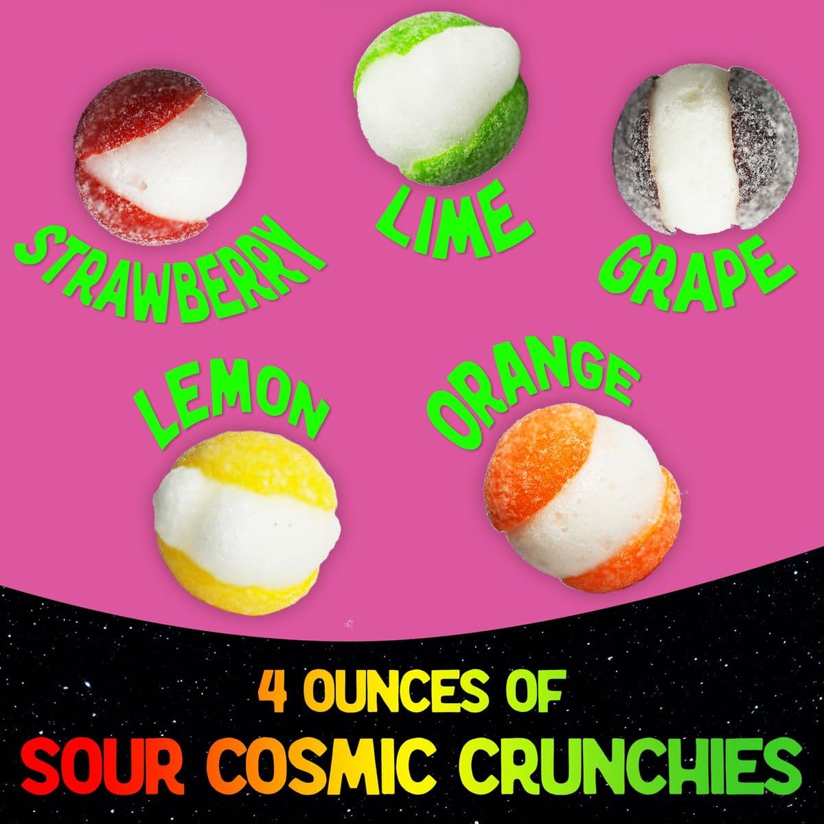 Premium Freeze Dried Candy Variety Pack with 4 Kinds of Candy  Alien Tongues Cosmo Cubes Sour Cosmic Crunchies Jolly Balls and Stickers  Freeze Dried Candy Sampler Shipped in Box for Protection