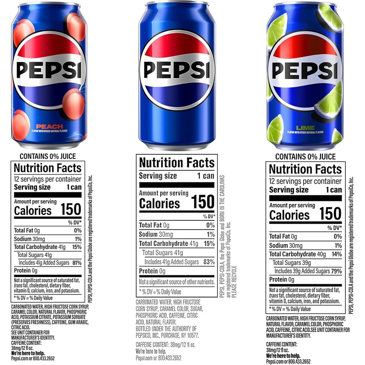 Pepsi Summer 3 Flavor Variety Pack Pepsi Pepsi Peach Pepsi Lime 12 Fl Oz Cans Pack of 18