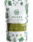 SPICES VILLAGE Dried Spinach Powder 4 oz  Natural Ground Spinach Leafs Whole Leaf Spinach Powder  Kosher Gluten Free Vegan Non GMO Resealable Bulk Bag