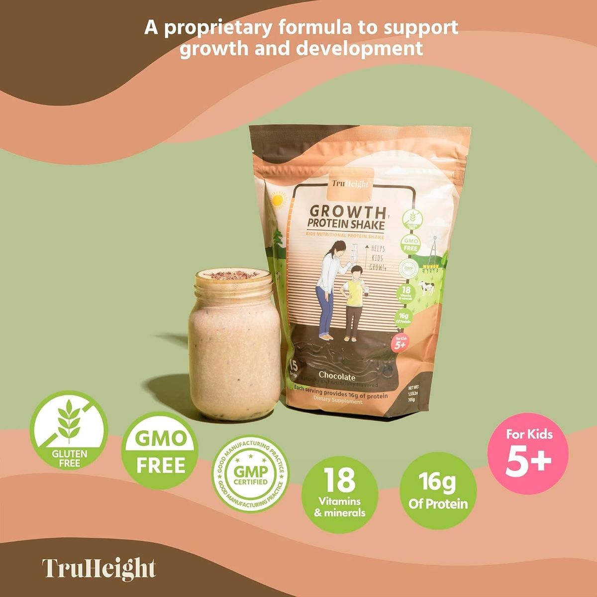 TruHeight Growth Protein Shake Ages 5+ (Vanilla) - Pediatric Recommended -  Clinically Proven Nutrients, Vitamins, & Minerals for Kids, Teens & Young