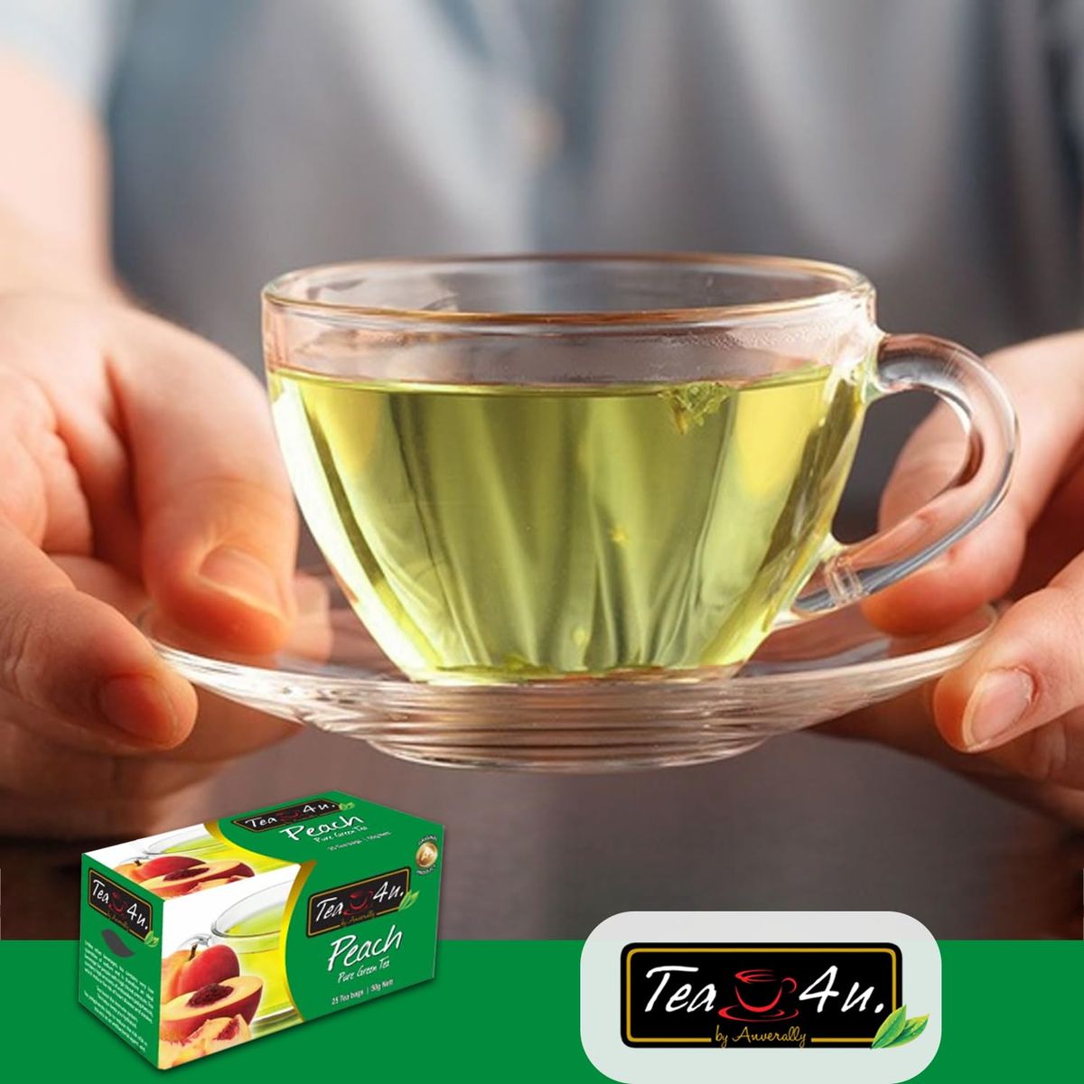 Tea4u Peach Green Tea  Hand Picked Leaves  Alternative To Caffeinated Beverages Keeps You Hydrated with Refreshing Aroma  25 Teabags