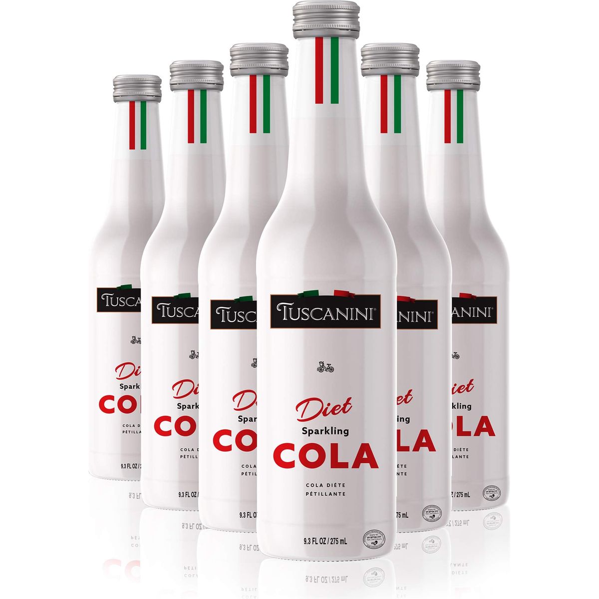 Tuscanini Italian Diet Cola Soda 93oz 6 Pack Naturally Caffeine Free Aspartame Free Elegant Glass Bottle Great Tasting No Preservatives