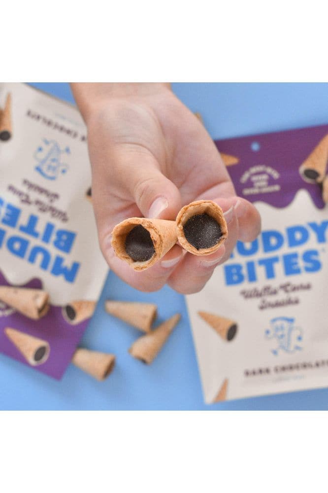 Muddy Bites Waffle Cone Snacks Chocolate Filled Bite Sized Cones (Dark Chocolate, 5 Bags)