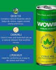 Wowie  Infused Sparkling Beverage for Stress and Anxiety Relief  AllNatural Low Calorie  Nonalcoholic  Herbal Adaptogens Drink  12oz Sleek Can