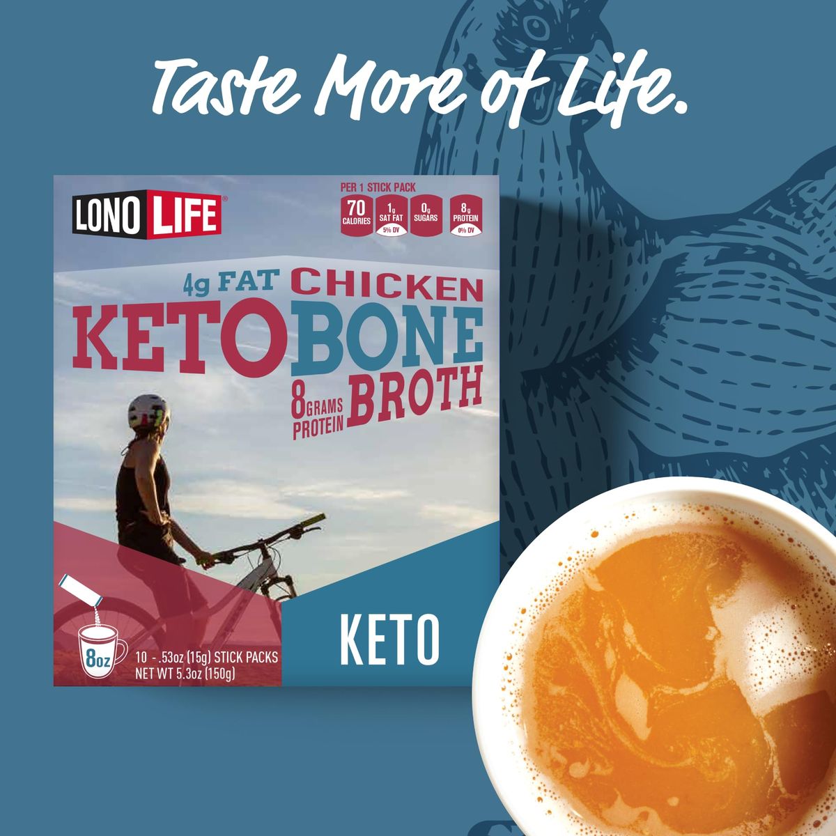 LonoLife Keto Bone Broth Protein Powder Chicken flavored 8g Protein 4g Fat Keto Friendly 8oz Bulk Container15 Servings Packaging May Vary