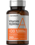 Vitamin A 10000 IU Softgels | 200 Count | with Vitamin D3 | Non-GMO, Gluten Free Supplement | by Horbaach