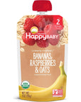 Happy Baby Organics Clearly Crafted Stage 2 Baby Food, Bananas, Raspberries & Oats, 4 Ounce Pouch (Pack of 16) packaging may vary