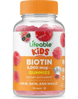 Lifeable Biotin Gummies for Kids - 5,000mcg - Great Tasting Natural Flavor Supplement Vitamins - Vegetarian GMO-free Chewable - for Beautiful & Glamorous Hair and Nails Growth - for Child - 90 Gummies