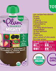 Plum Organics Mighty 4 Organic Toddler Food - Pear, Cherry, Blackberry, Strawberry, Black Bean, Spinach, and Oat - 4 oz Pouch (Pack of 6) - Organic Fruit and Vegetable Toddler Food Pouch