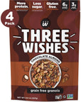 Three Wishes Granola Chocolate Almond 4Pack  Gluten Free Granola 6g Protein  3g Sugar Healthy Breakfast  OntheGo Snack  Vegan Kosher  GrainFree