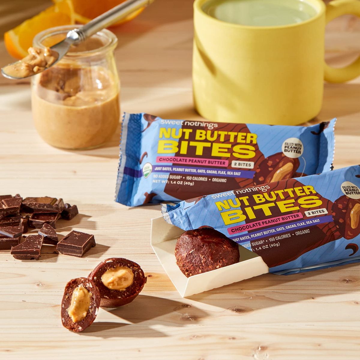 Sweet Nothings Chocolate USDA Organic Nut Butter Bites Protein Bar Nut  Date Snack Filled with Peanut Butter 122 Bite Value Packs  No Added Sugar Plant Based Vegan Only 7 Ingredients