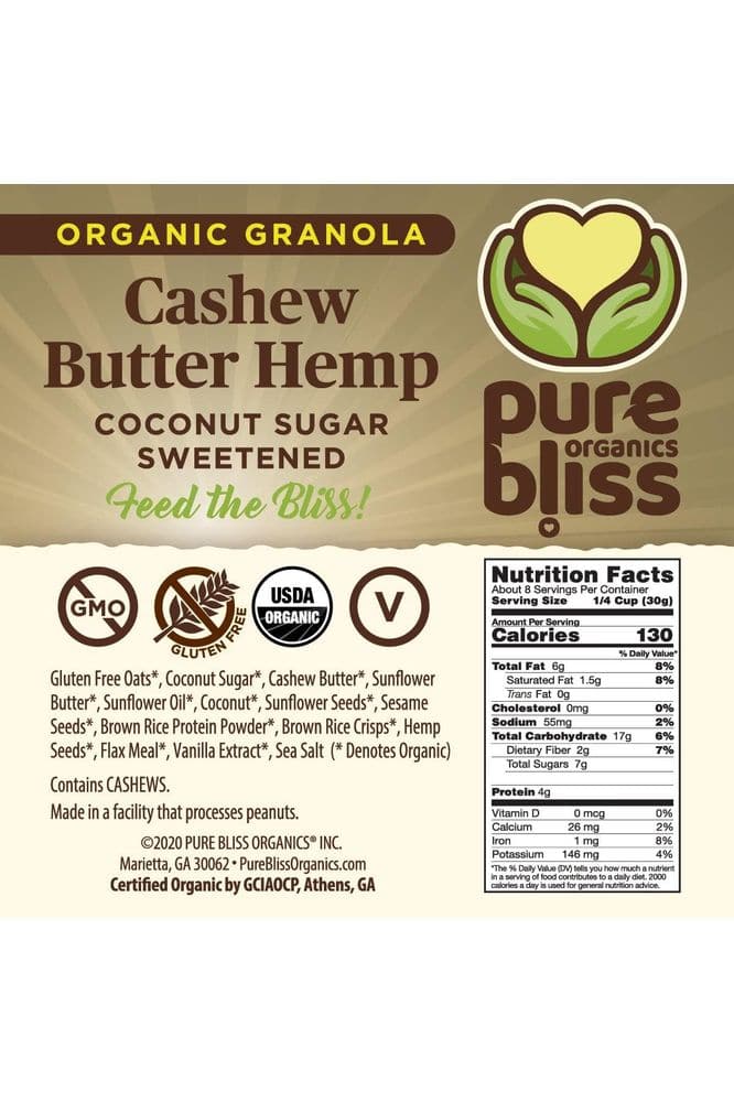 Pure Bliss Organic Granola Variety Pack, Gluten Free, Best Tasting, Non-GMO, Healthy Snack, Simple Real Food Ingredients, Includes One Of Each: Cashew Butter Hemp, French Almond Vanilla, Chocolate Peanut Butter (3 x 11 oz Pouches)