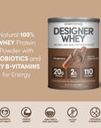 Designer Wellness Designer Whey Natural 100% Whey Protein Powder with Probiotics , Fiber, and Key B-Vitamins for Energy, Gluten-free, Non-GMO, Gourmet Chocolate 12 oz