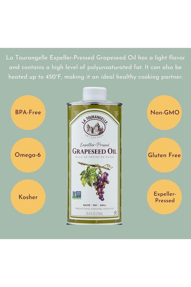 La Tourangelle, Expeller-Pressed Grapeseed Oil, High Heat Neutral Cooking Oil, Cast Iron Seasoning, Also Great for Skin, Hair, and DIY Beauty Recipes, 25.4 fl oz