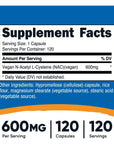 Nutricost N-Acetyl L-Cysteine (NAC) 600mg, 120 Vegetarian Capsules - Non-GMO, Gluten Free, Vegetarian Caps