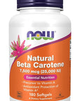 NOW Supplements, Natural Beta Carotene 25,000 IU, Essential Nutrition, 180 Softgels