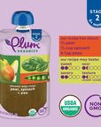 Plum Organics Stage 2 Organic Baby Food - Pear, Spinach, and Pea - 4 oz Pouch (Pack of 6) - Organic Fruit and Vegetable Baby Food Pouch