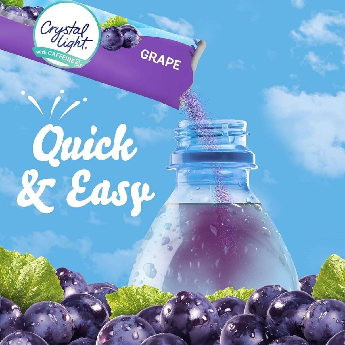 Crystal Light Grape Sugar Free On The Go Energy Packets With Caffeine 10 Low Calorie Packets Per Box Pack of 3 Boxes Bundle with Drink Pouch and Straw