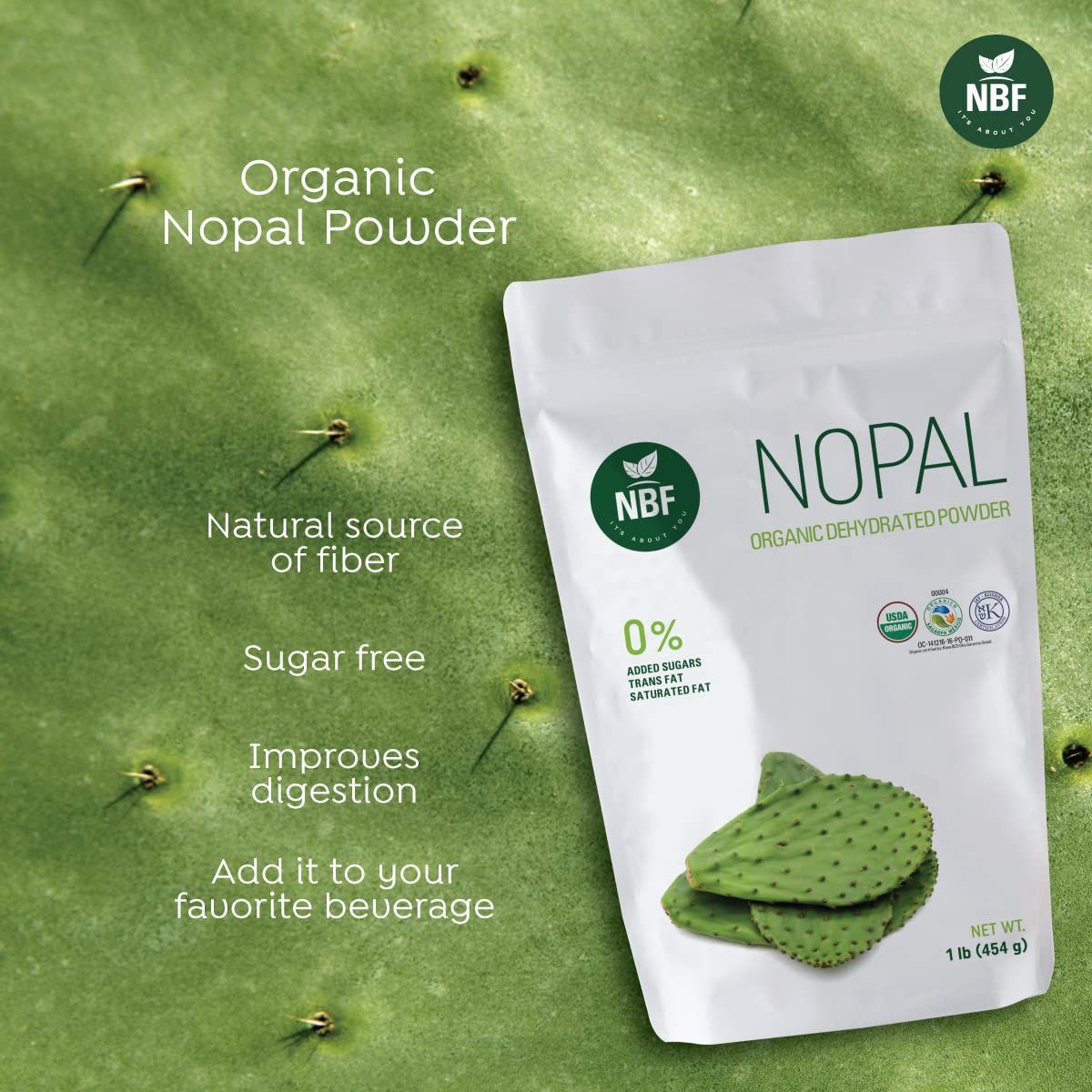 NBF Organic Nopal Cactus Powder 16 Oz 100 Pure Natural Prebiotic Fiber Prickly Pear Sugar Free Keto Diet Digestive Health GlutenFree from Local Deserts in Mexico