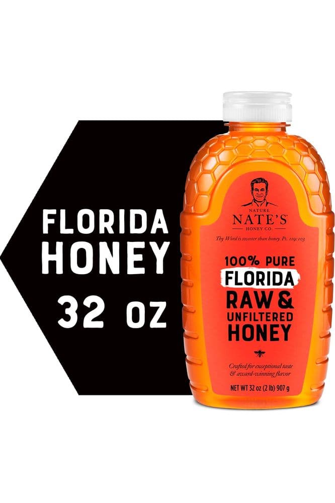 Nate&#39;s Florida 100% Pure, Raw &amp; Unfiltered Honey - 32 oz. Squeeze Bottle - All-natural Sweetener