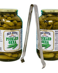 Old South Crisp Fresh Pickled Okra 2 x 64 fl oz jars bundled with a complimentary 9 stainless steel tong  Gluten Free  Kosher