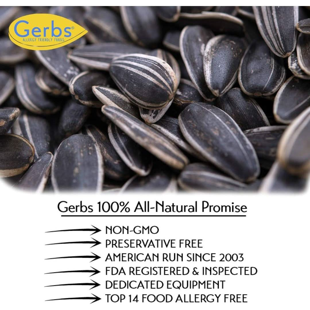 GERBS Jumbo Raw Whole Sunflower Seeds 2 LBS Resealable Bag  Top 14 Allergy Free  Superfood Snack  Crack shell eat Kernel  Grown in United States